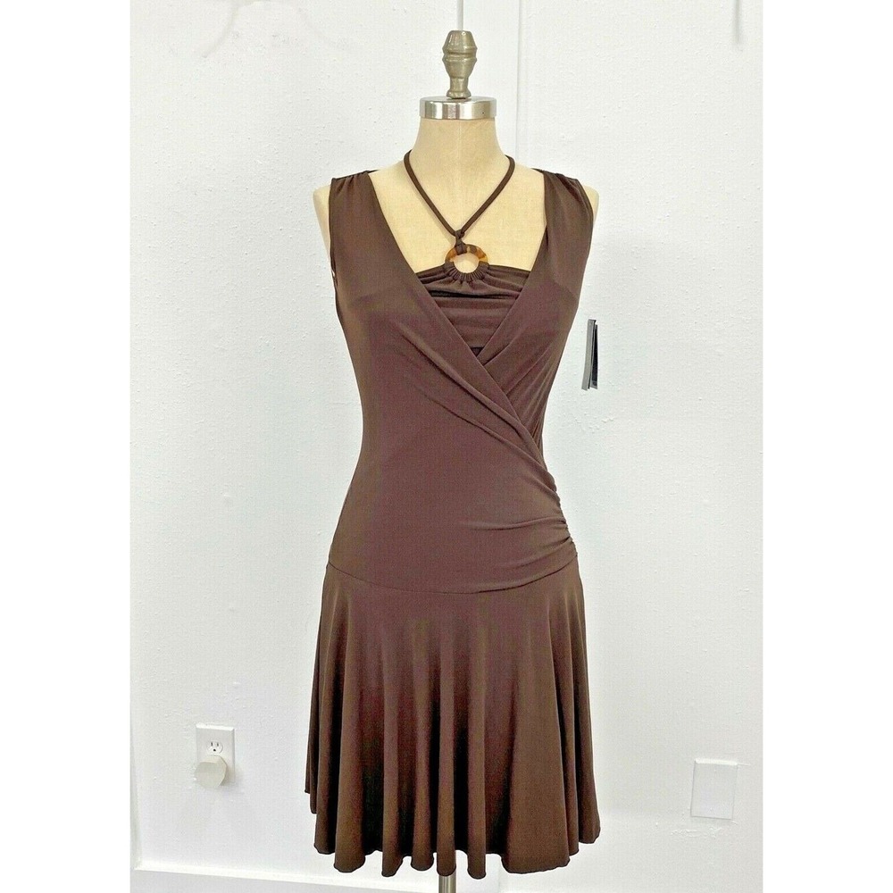 BCX Y2K Dress Womens Small Brown Slinky Coquette Dress Halter Fit Flare NWT